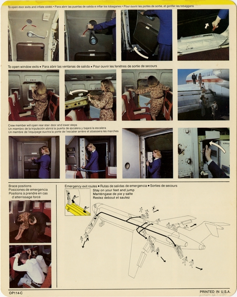 Image: safety information card: American Airlines, Boeing 727-023