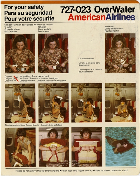 Image: safety information card: American Airlines, Boeing 727-023