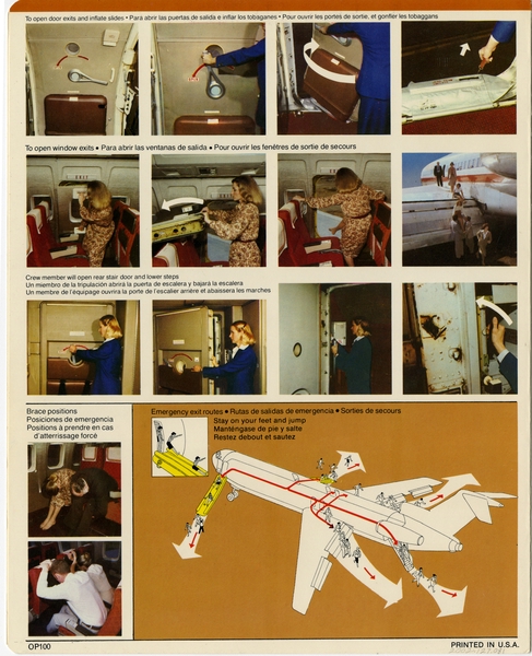 Image: safety information card: American Airlines, Boeing 727-023