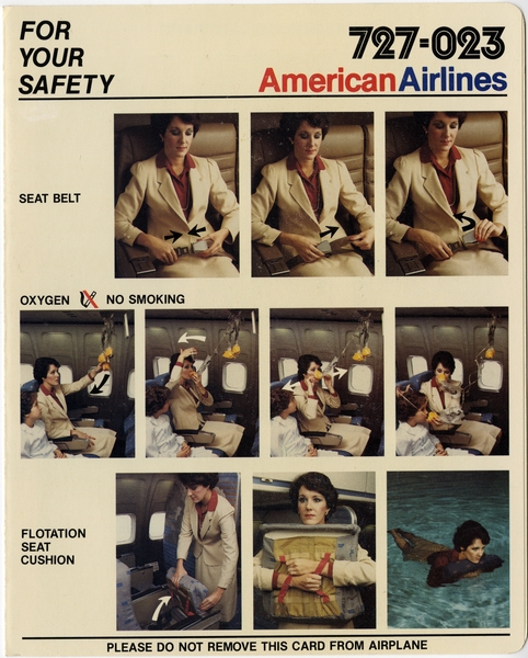 Image: safety information card: American Airlines, Boeing 727-023