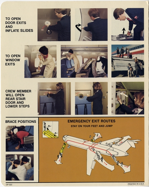Image: safety information card: American Airlines, Boeing 727-023