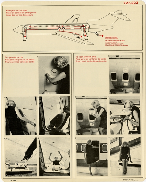 Image: safety information card: American Airlines, Boeing 727-223