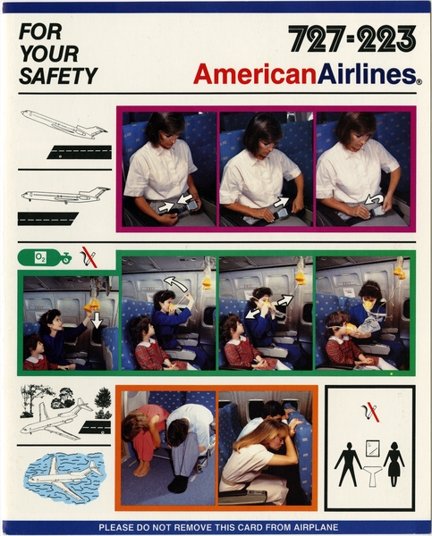 Image: safety information card: American Airlines, Boeing 727-223