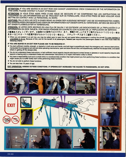 Image: safety information card: American Airlines, Boeing 727-223