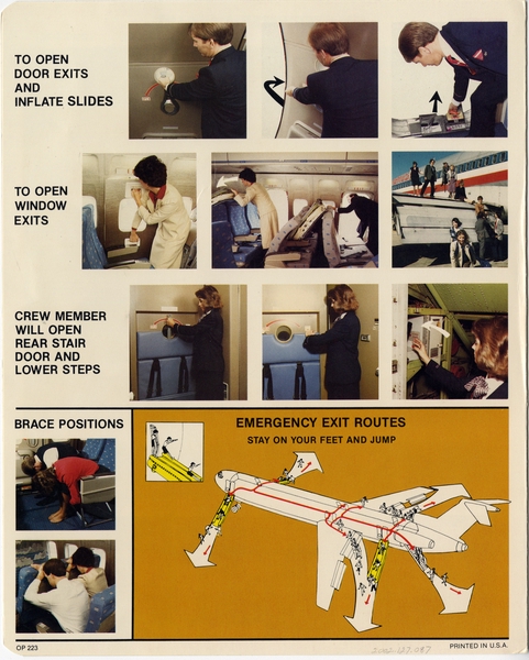 Image: safety information card: American Airlines, Boeing 727-223