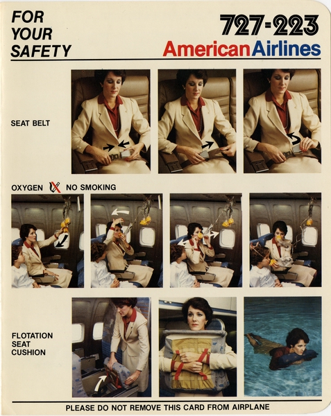 Image: safety information card: American Airlines, Boeing 727-223