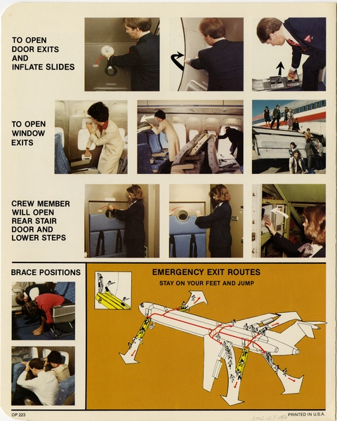 Image: safety information card: American Airlines, Boeing 727-223