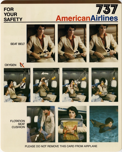 Image: safety information card: American Airlines, Boeing 737
