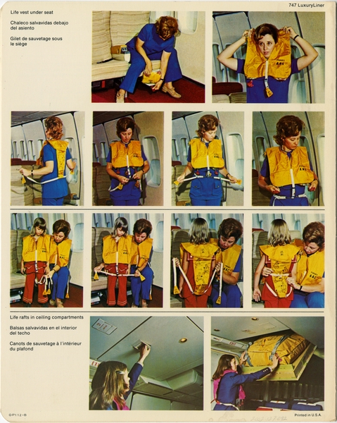 Image: safety information card: American Airlines, Boeing 747