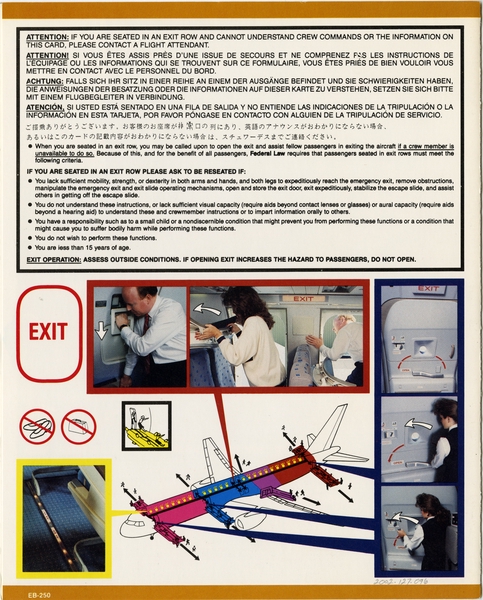 Image: safety information card: American Airlines, Boeing 757