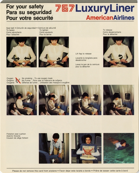 Image: safety information card: American Airlines, Boeing 767