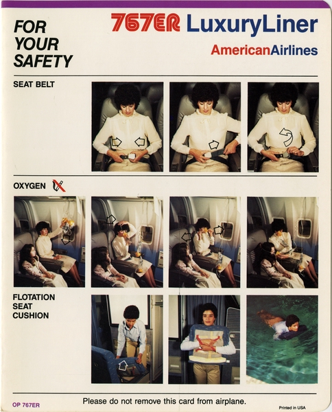 Image: safety information card: American Airlines, Boeing 767ER