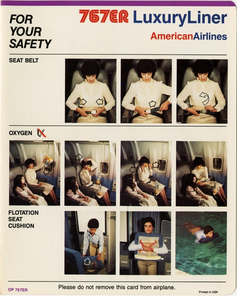 Image: safety information card: American Airlines, Boeing 767ER
