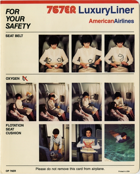 Image: safety information card: American Airlines, Boeing 767ER
