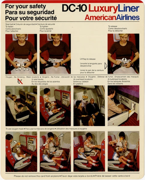 Image: safety information card: American Airlines, McDonnell Douglas DC-10