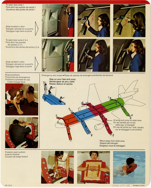 Image: safety information card: American Airlines, McDonnell Douglas DC-10