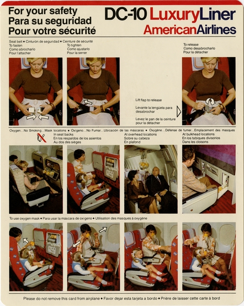 Image: safety information card: American Airlines, McDonnell Douglas DC-10