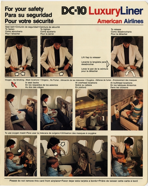 Image: safety information card: American Airlines, McDonnell Douglas DC-10