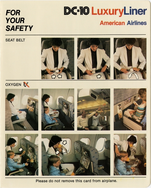 Image: safety information card: American Airlines, McDonnell Douglas DC-10