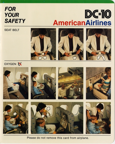 Image: safety information card: American Airlines, McDonnell Douglas DC-10