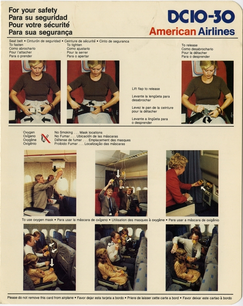 Image: safety information card: American Airlines, McDonnell Douglas DC-10-30