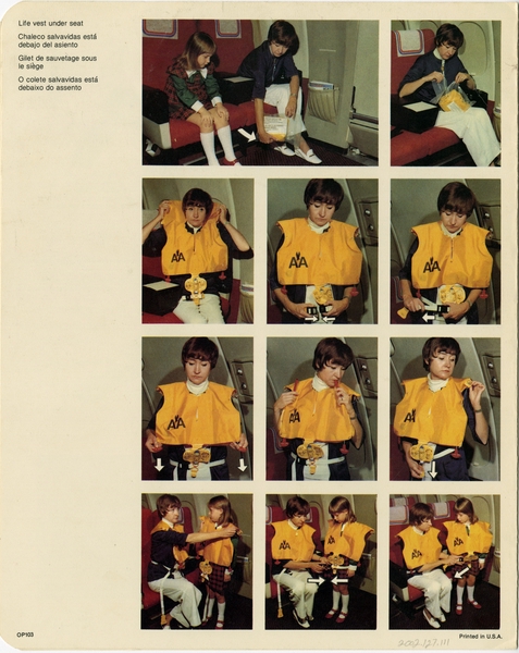 Image: safety information card: American Airlines, McDonnell Douglas DC-10-30