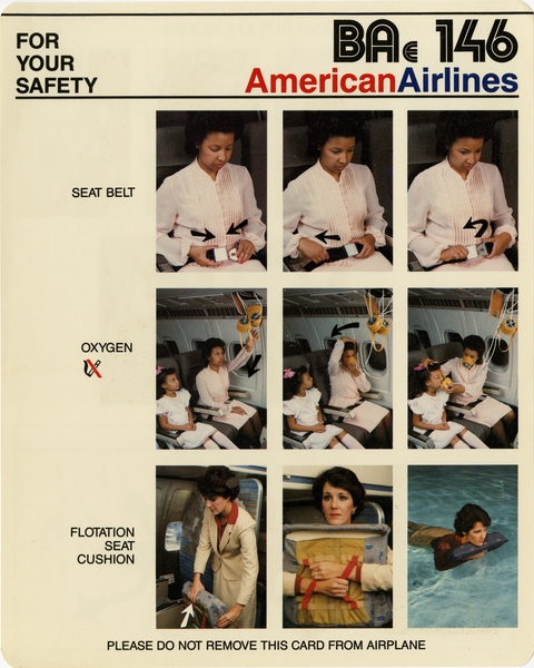 Image: safety information card: American Airlines, British Aerospace BAe-146