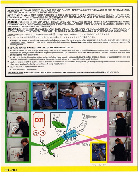 Image: safety information card: American Airlines, Fokker F.100
