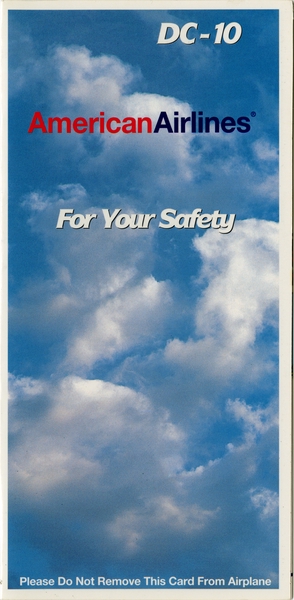 Image: safety information card: American Airlines, McDonnell Douglas DC-10