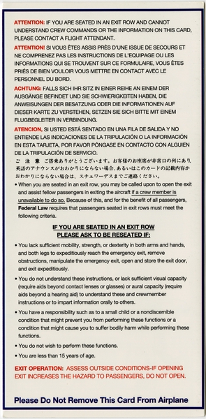 Image: safety information card: American Eagle, Saab SF-340
