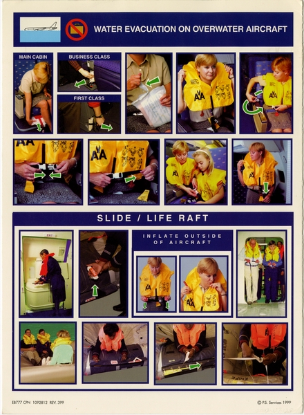 Image: safety information card: American Airlines, Boeing 777