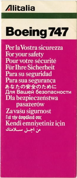 Image: safety information card: Alitalia, Boeing 747