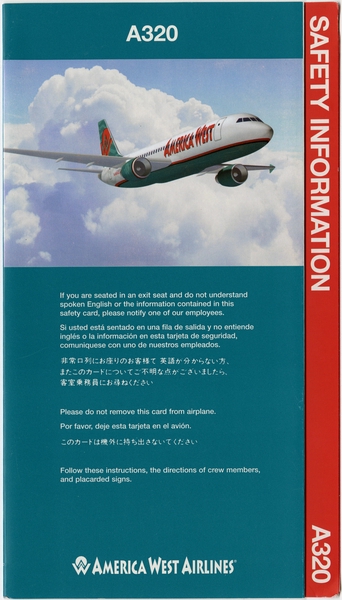 Image: safety information card: America West Airlines, Airbus A320