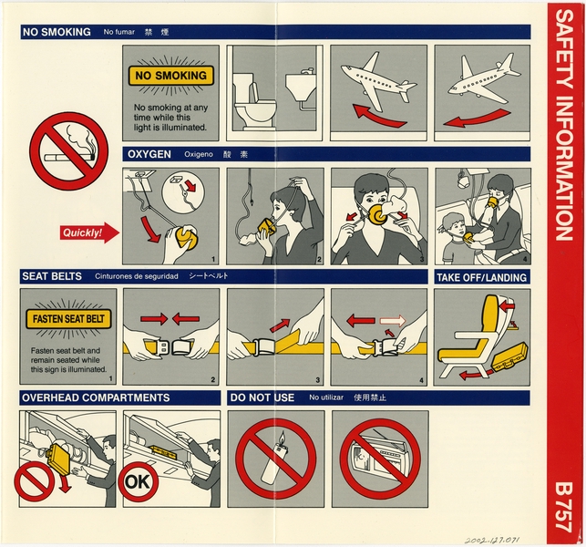 Image: safety information card: America West Airlines, Boeing 757