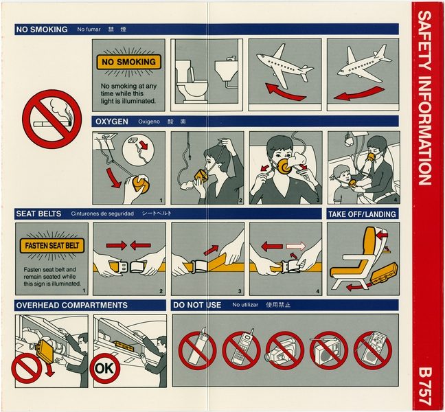 Image: safety information card: America West Airlines, Boeing 757