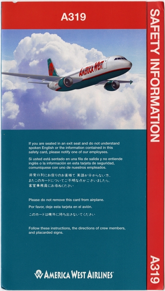 Image: safety information card: America West Airlines, Airbus A319