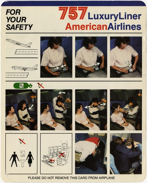 Image: safety information card: American Airlines, Boeing 757