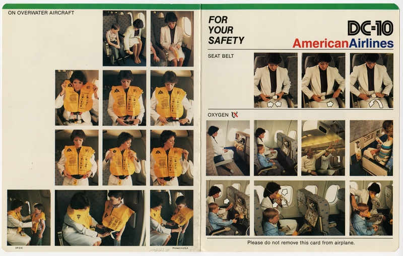 Image: safety information card: American Airlines, McDonnell Douglas DC-10