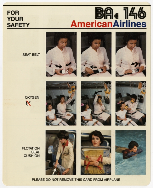 Image: safety information card: American Airlines, British Aerospace BAe-146