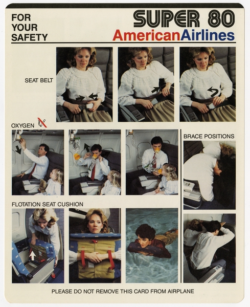 Image: safety information card: American Airlines, McDonnell Douglas MD-80