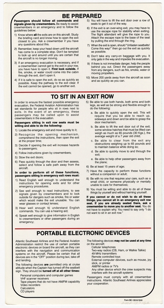 Image: safety information card: Atlantic Southwest Airlines (ASA) / Delta Connection, Embraer EMB-120 Brasilia