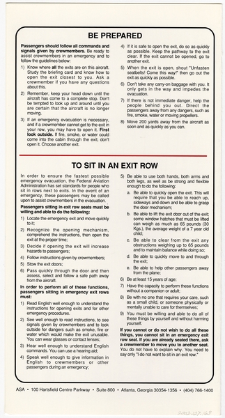 Image: safety information card: Atlantic Southwest Airlines (ASA) / Delta Connection, ATR 72
