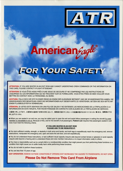 Image: safety information card: American Eagle, ATR