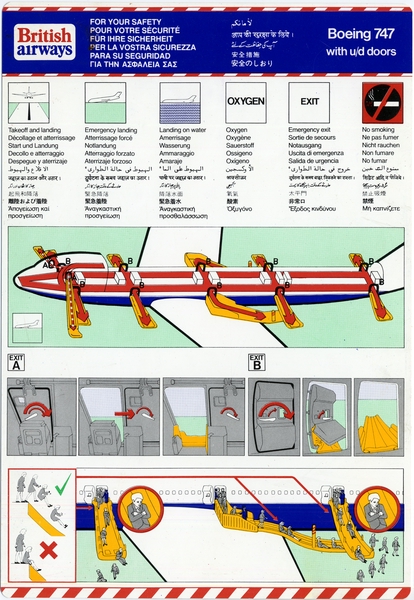 Image: safety information card: British Airways, Boeing 747