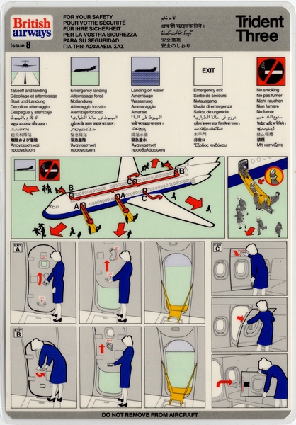 Image: safety information card: British Airways, Hawker Siddeley HS.121 Trident Three