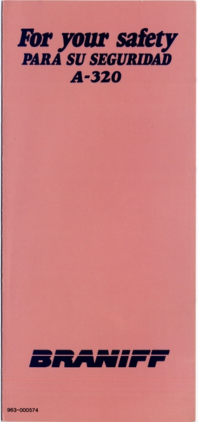 Image: safety information card: Braniff Inc., Airbus A320
