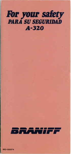 Image: safety information card: Braniff Inc., Airbus A320