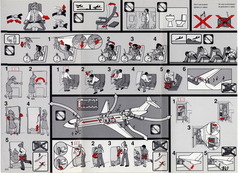 Image: safety information card: Braniff International, Emerald Airlines, Boeing 727-200