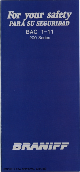 Image: safety information card: Braniff Inc., BAC One-Eleven 200