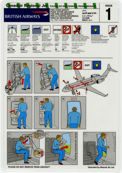 Image: safety information card: British Airways, Canadair Regional Jet